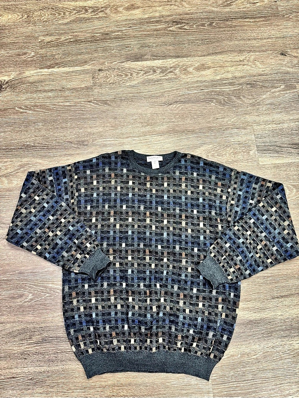Vintage Tricots St Raphael Mens XL Merino Wool Geometric Grandpa Sweater